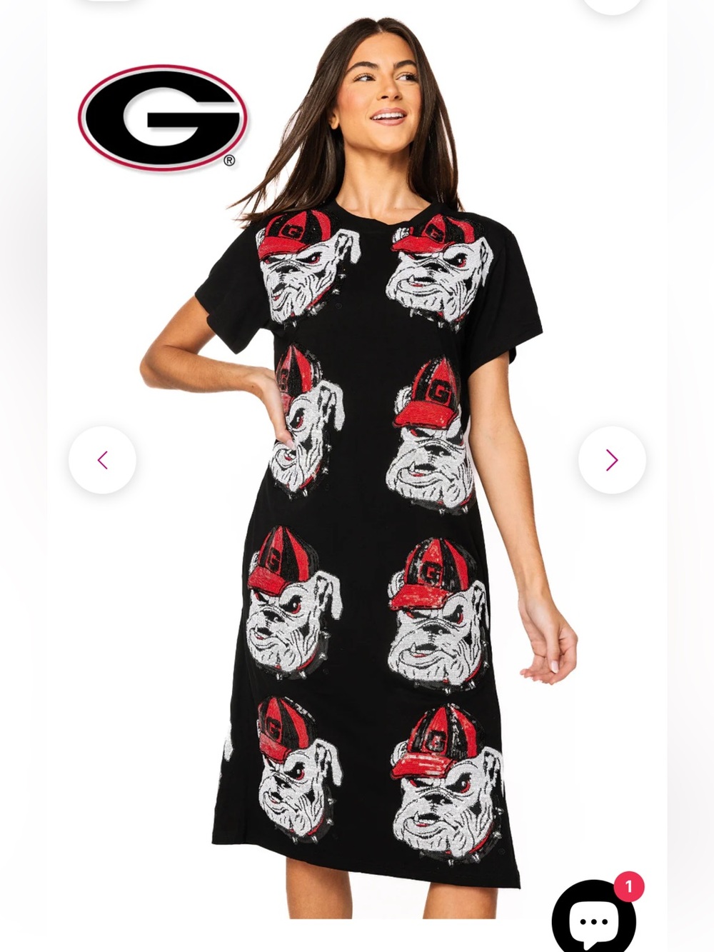Queen of Sparkles Black Georgia Bulldog Mascot Midi Tee Dress Large